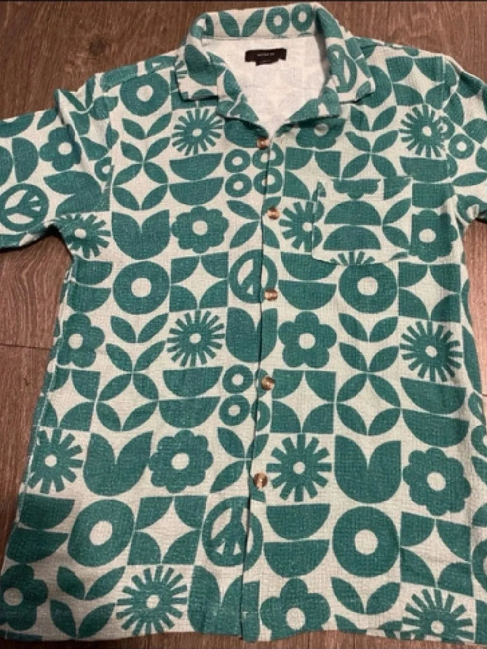 Cotton On Teal and White Geometric Floral Button-Down Shirt